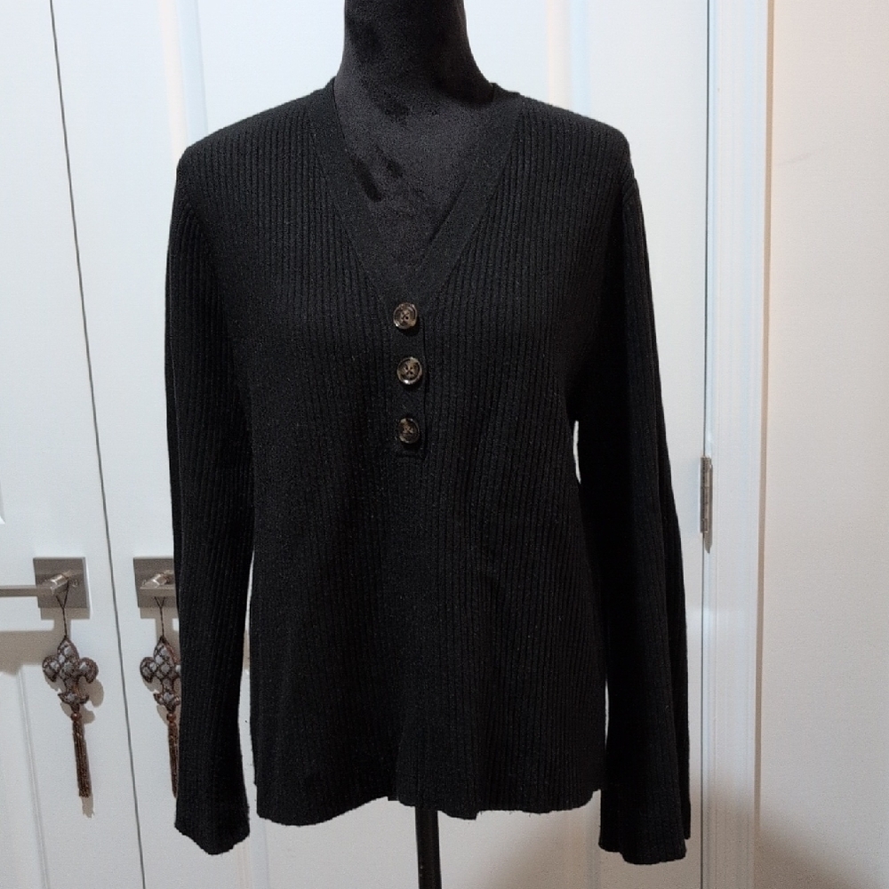 Ann Taylor Bell Sleeve Ribbed Black Sweater